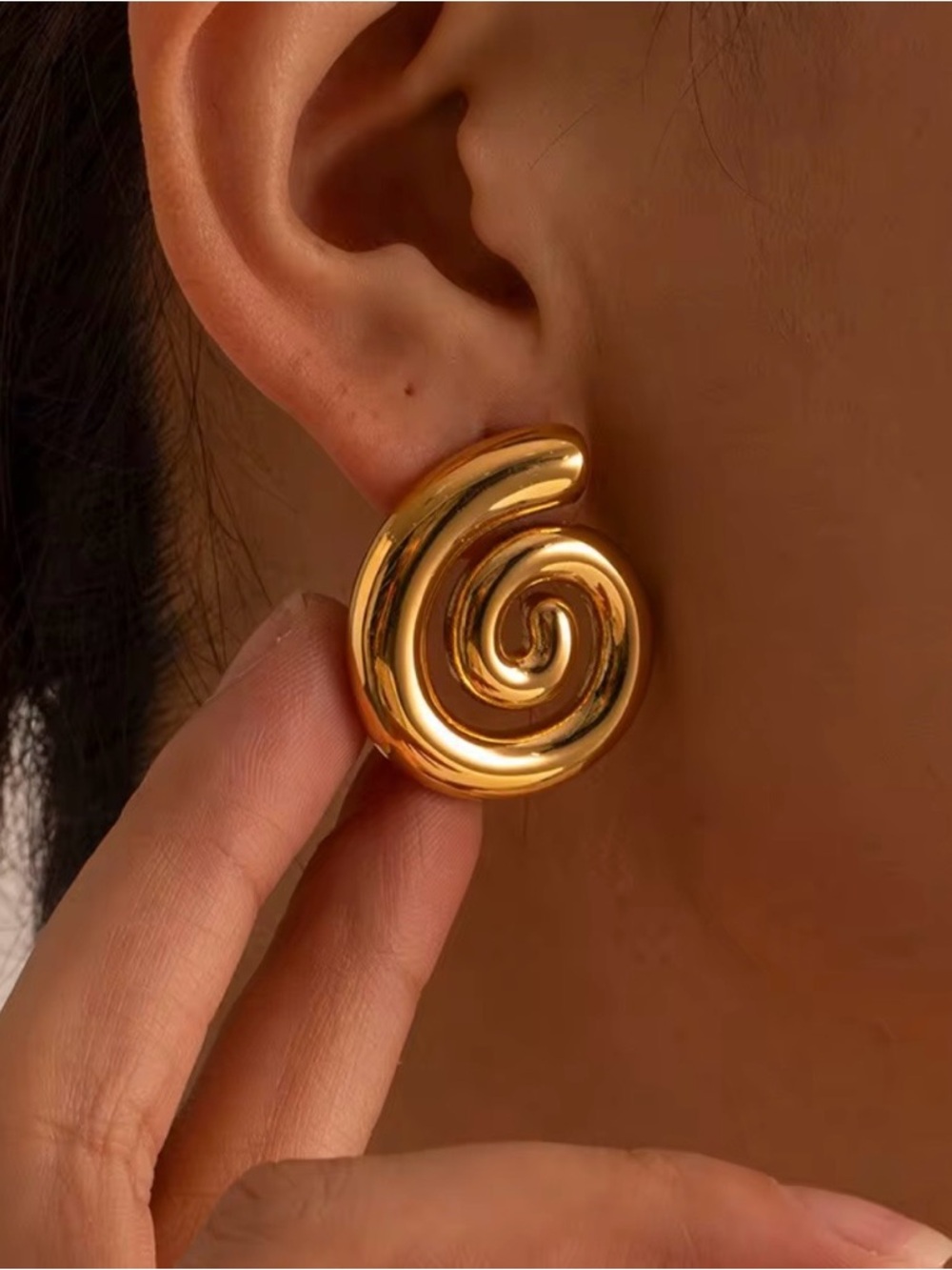 Gold Spiral Statement Earrings
Stainless Steel